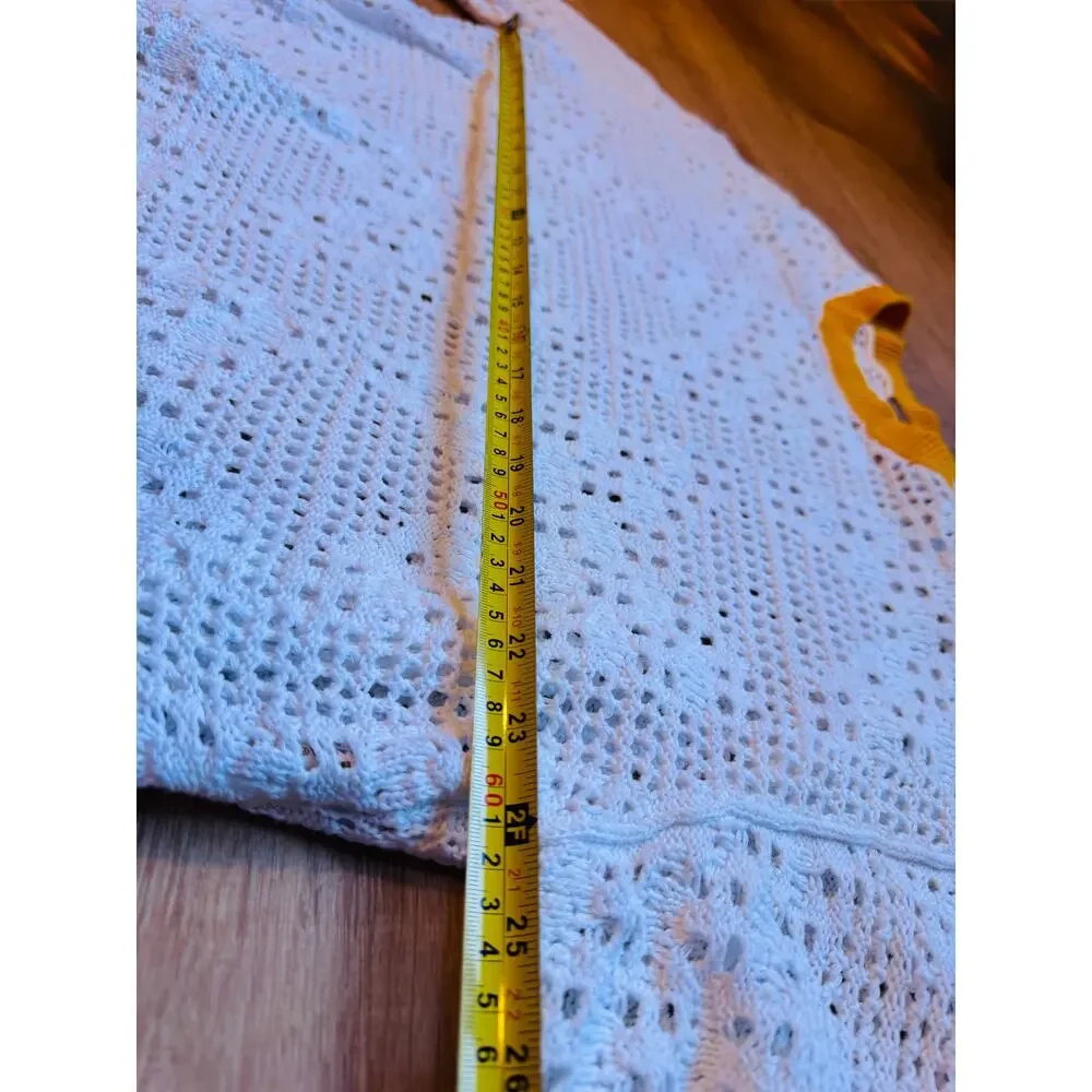 Free People Home Run Crochet Sweater White Yellow Boho Cotton M